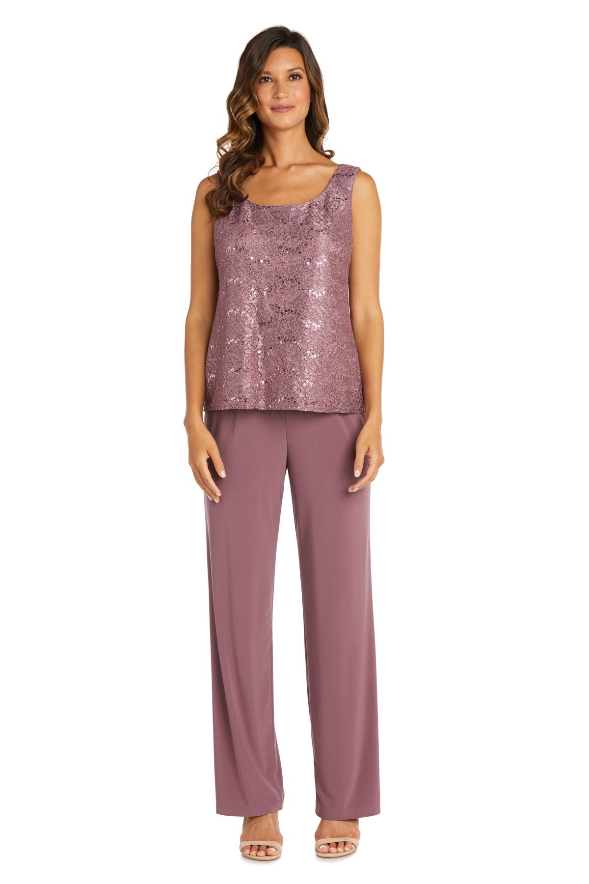 Women's 3 Piece Scalloped Sequin Lace Pant Suit - Mother of the bride pantsuit