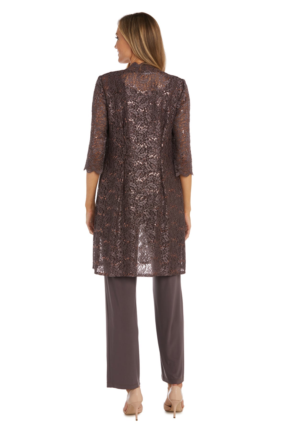 Women's 3 Piece Scalloped Sequin Lace Pant Suit - Mother of the bride pantsuit