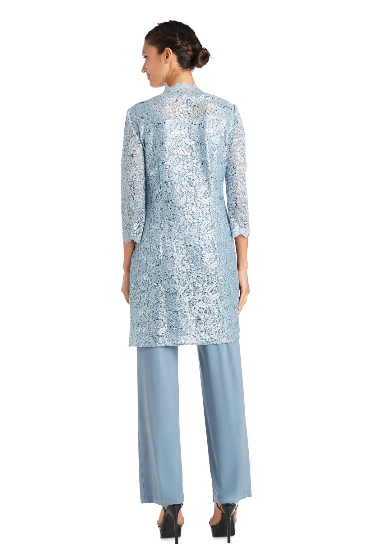 Women's 3 Piece Scalloped Sequin Lace Pant Suit - Mother of the bride pantsuit