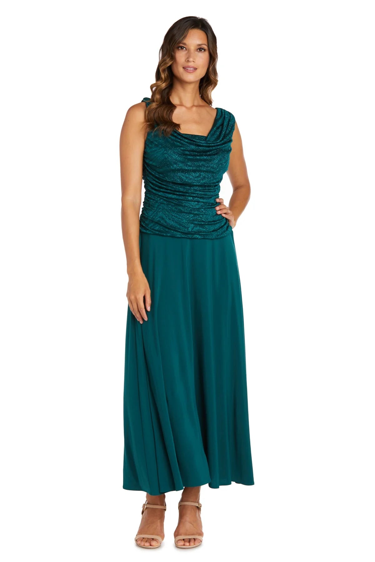 Women's Sleeveless Glitter Knit Chiffon Evening Gown - Mother of the Bride dress