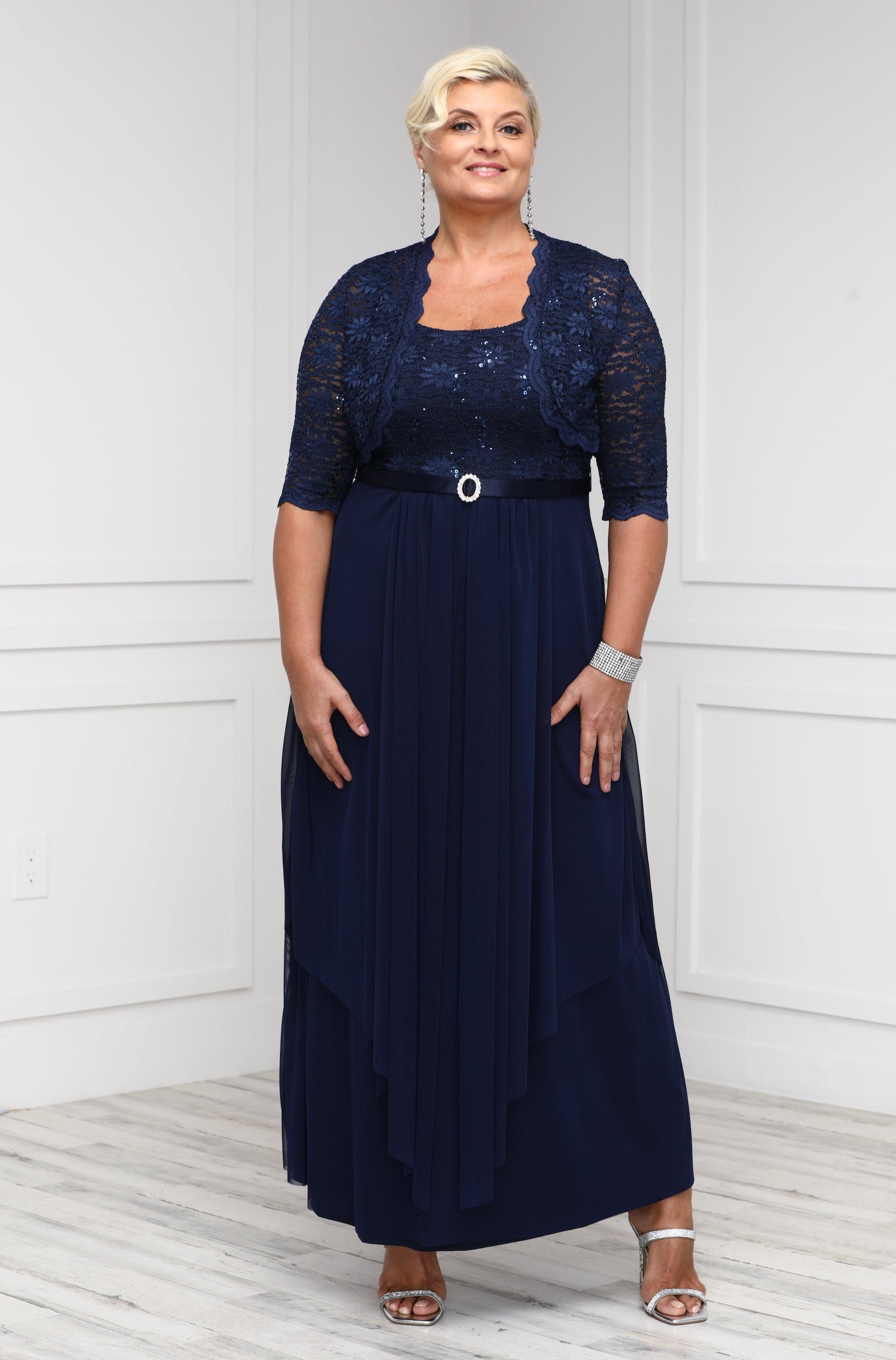 R&M Richards Women's Sequin Lace Long Jacket Dress - Mother of the Bride  Dress