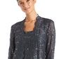 Petite Women's 3 PCE Laced Duster Jacket Shell and Solid Pantsuit