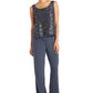 Petite Women's 3 PCE Laced Duster Jacket Shell and Solid Pantsuit