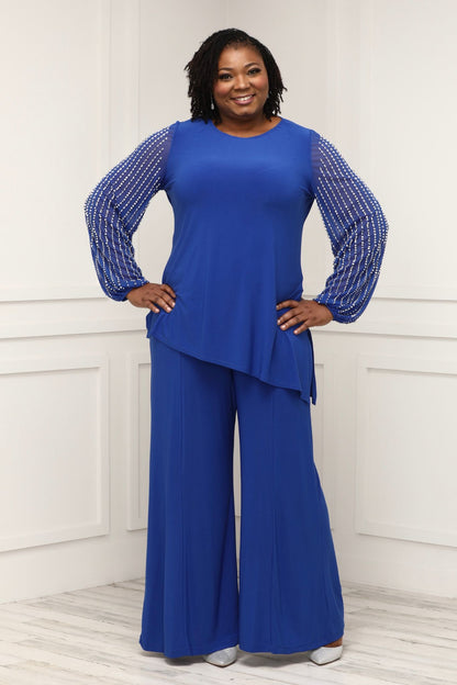 Tonal Beaded Chiffon Plus-Size Pantsuit Oleg Cassini WBM2429W [WBM2429W] -  $159.00