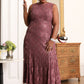 R&M Richards Petite Sequined Lace Gown with Sheer Inserts