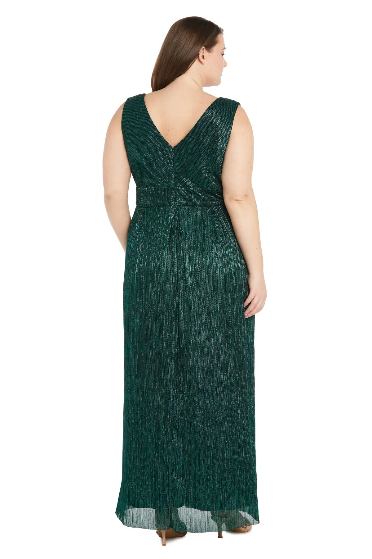 Plus size Sleeveless Crinkle Rhinestone Waist Gown- Evening Gown