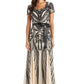 Women's Short Sleeve Sequin Panel Godet  Evening Gown