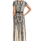 Women's Short Sleeve Sequin Panel Godet  Evening Gown