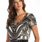 Women's Short Sleeve Sequin Panel Godet  Evening Gown