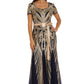 Women's Short Sleeve Sequin Panel Godet  Evening Gown