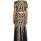Women's Short Sleeve Sequin Panel Godet  Evening Gown