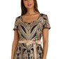 Women's Short Sleeve Sequin Panel Godet  Evening Gown