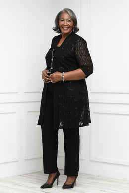 R&M Richards Plus Size 3 Piece Sequin Lace Jacket Pantsuit – SleekTrends