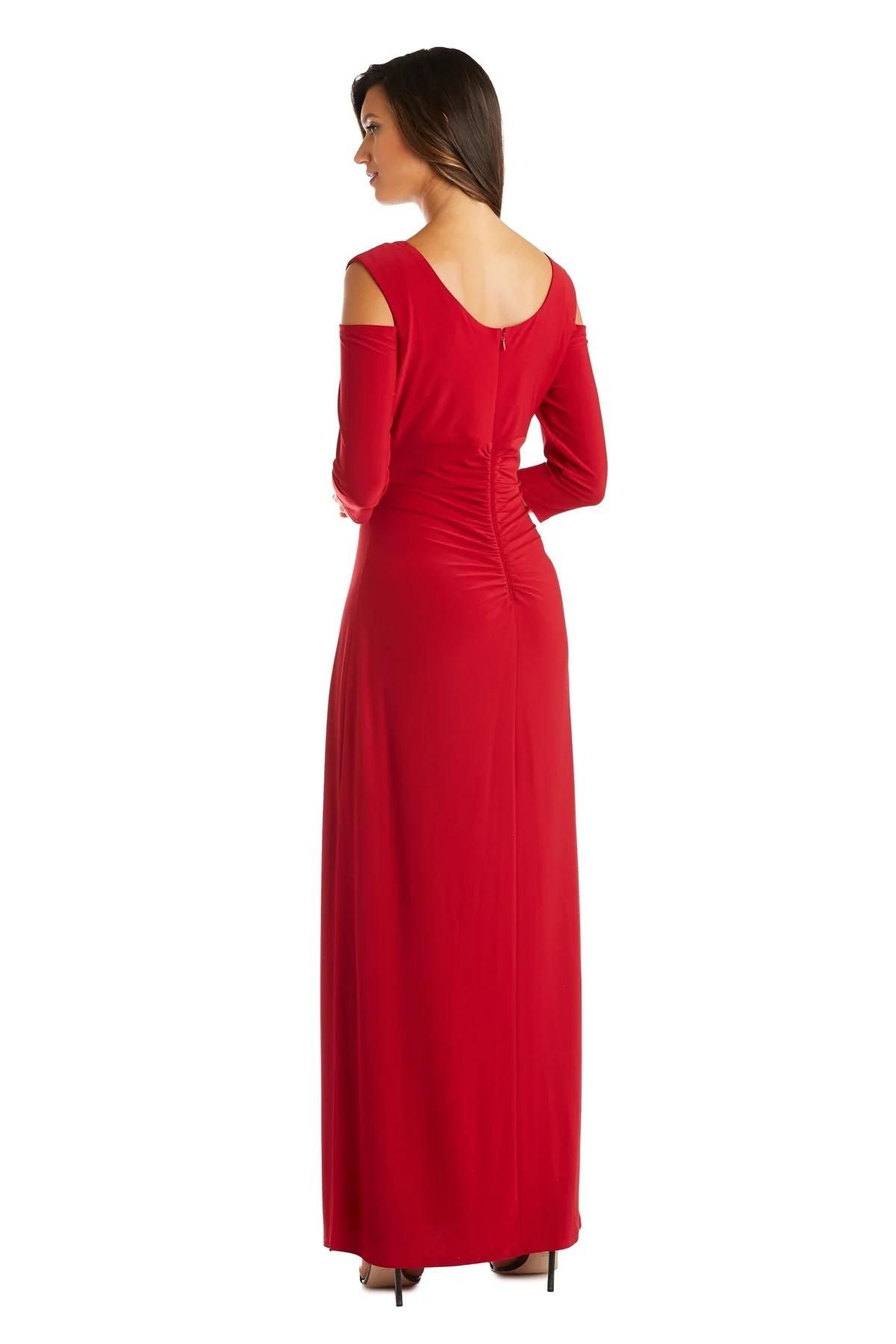 Women's Empire Waist Cold Shoulder Dress with Sleeves - Evening Gown