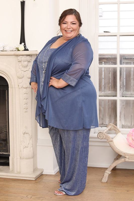 Roaman's Women's Plus Size Petite Three-piece Lace Duster & Pant