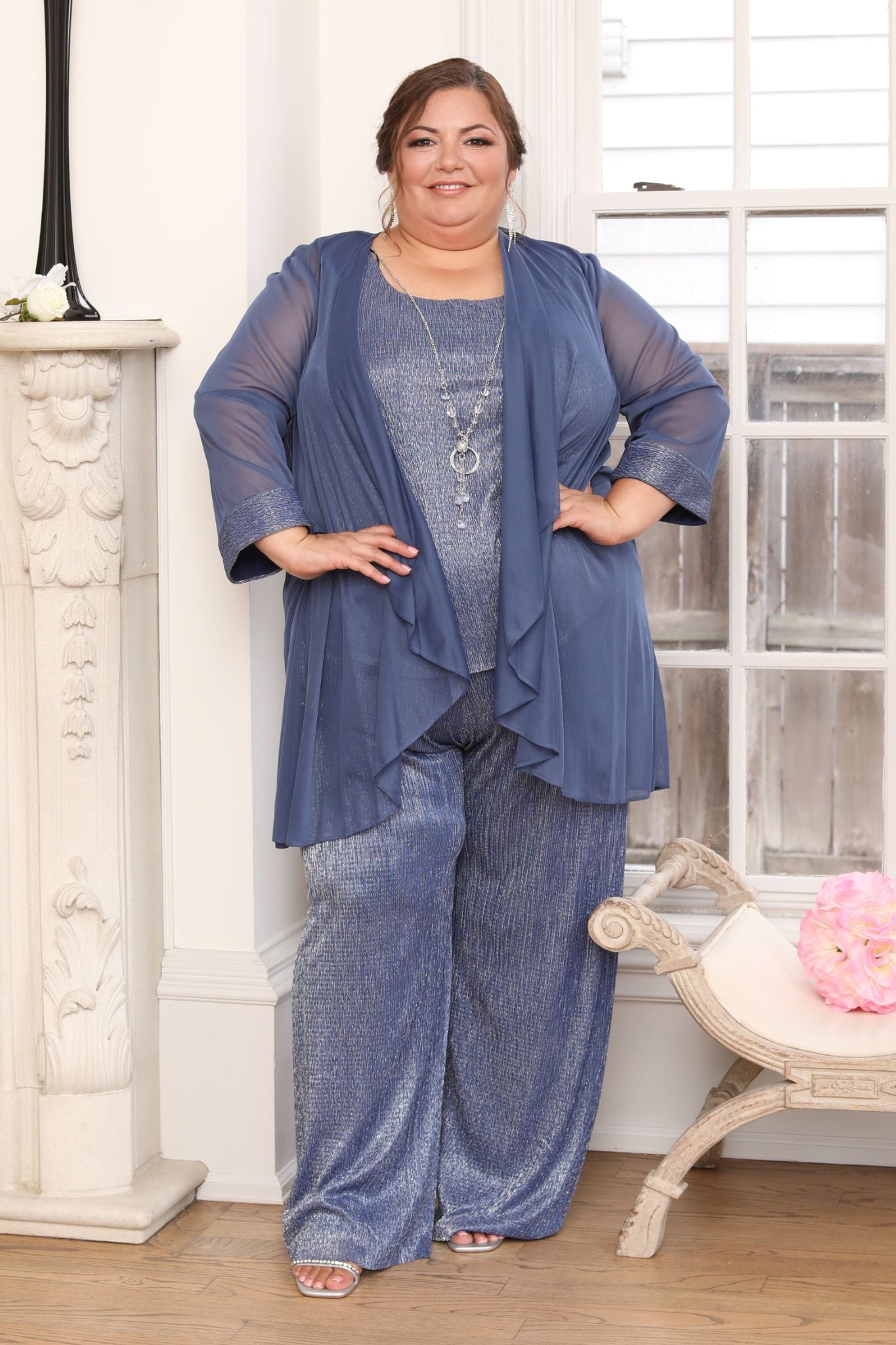 R&M Richards Women's Plus Size Beaded Neck Piece Pant Suit, 45% OFF