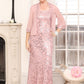 Women's Long Sequined Chiffon Floral Sequin Jacket Dress