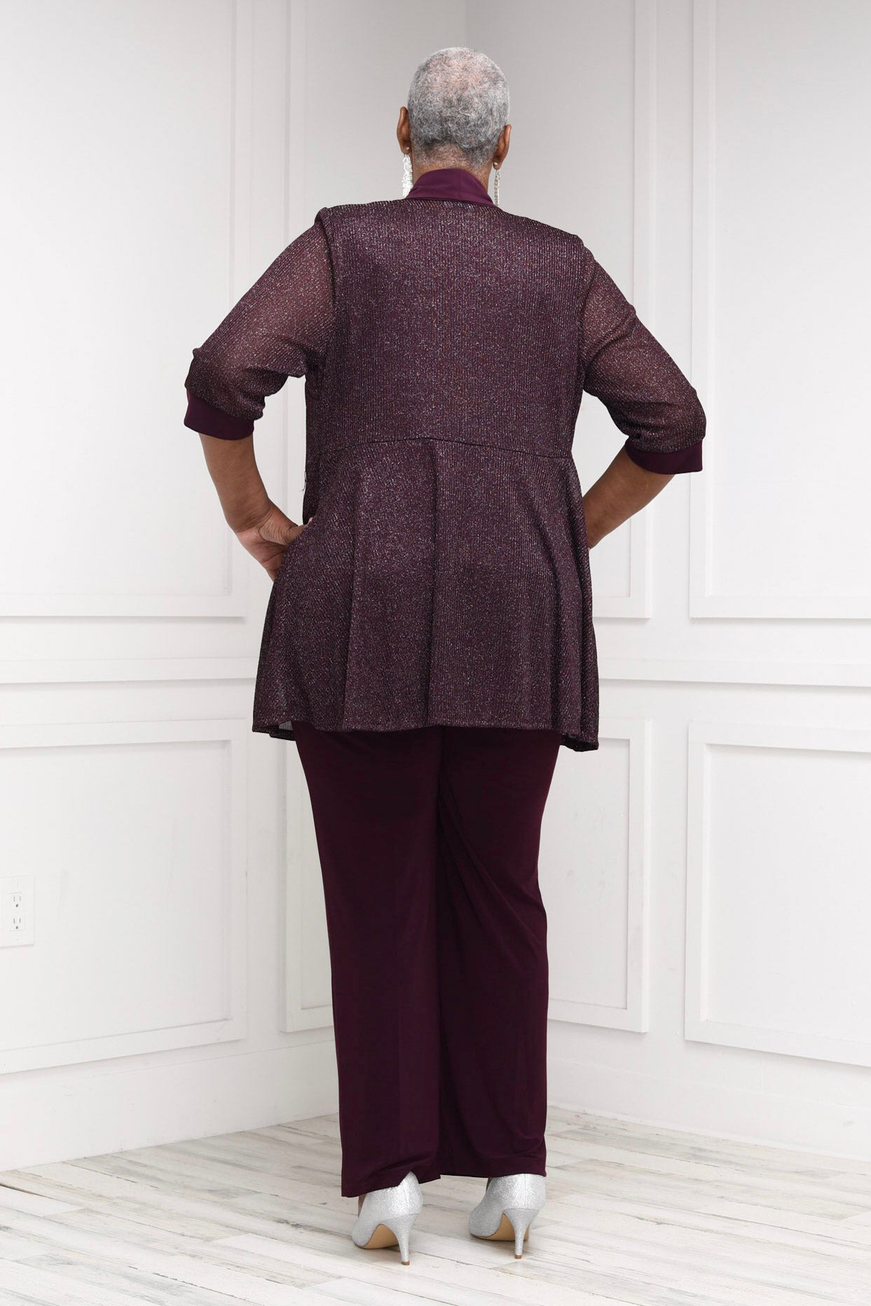 Get Women's Two Piece Metallic Rib Pantsuit- SleekTrends