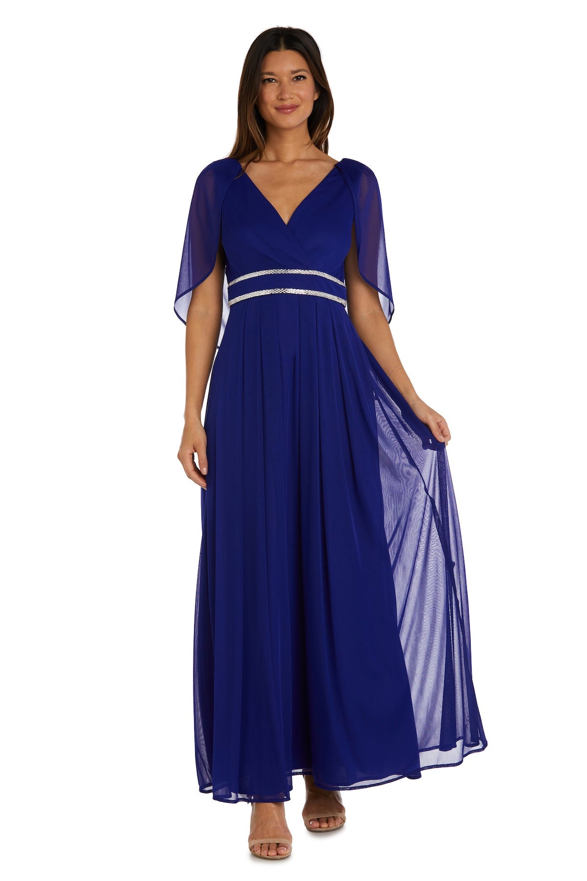 Women's Pleated Skirt Dress with Chiffon Draped Sleeves