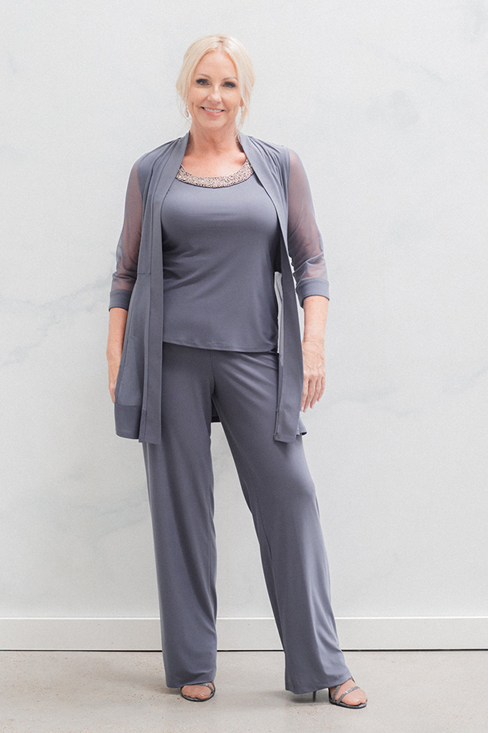 R&M Richards Women's Plus Size Beaded neck 2 Piece Pant Suit