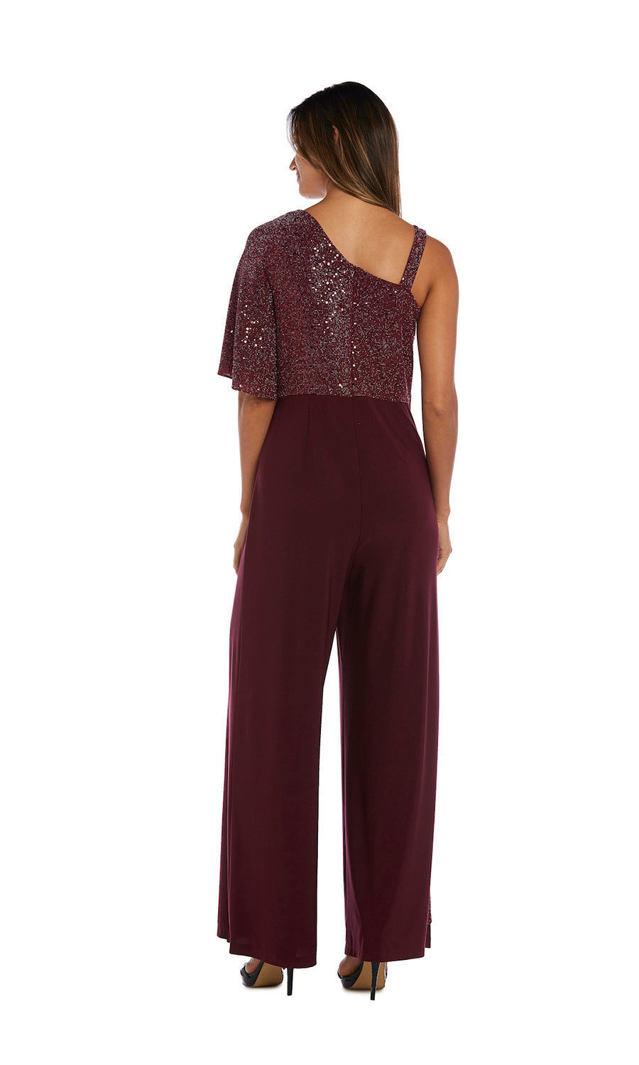 Petite Sequin Flared Sleeve Wide Leg Jumpsuit