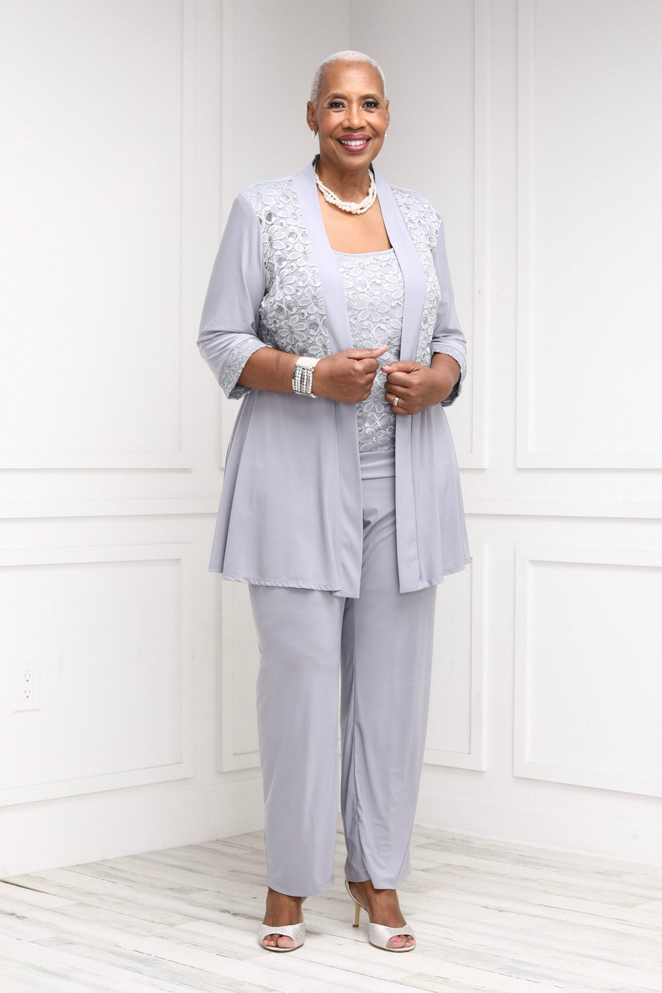 R&M Richards Women's Lace ITY 2 Piece Pant Suit - Mother of the bride outfit