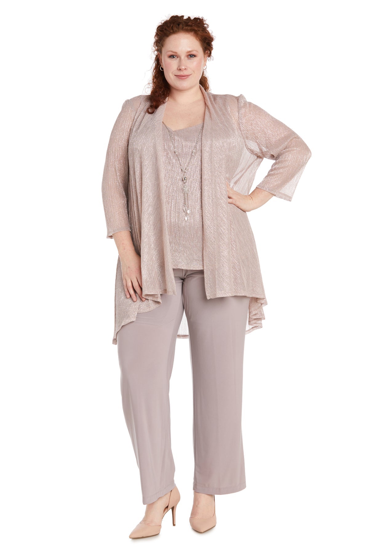 Buy Women Plus-Size Three-Piece Beaded Neck Duster Pant Set