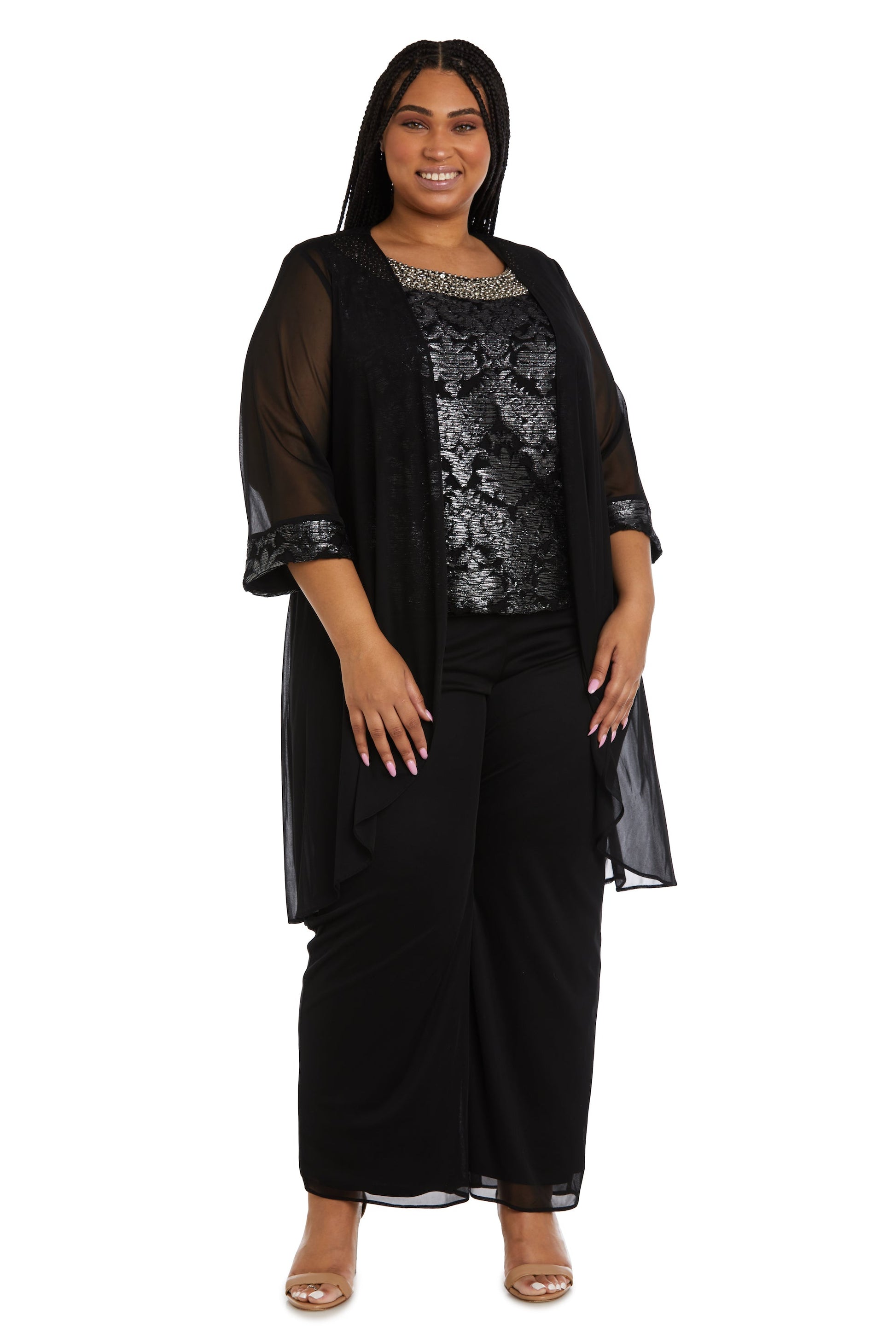 Buy Women Plus-Size Three-Piece Beaded Neck Duster Pant Set