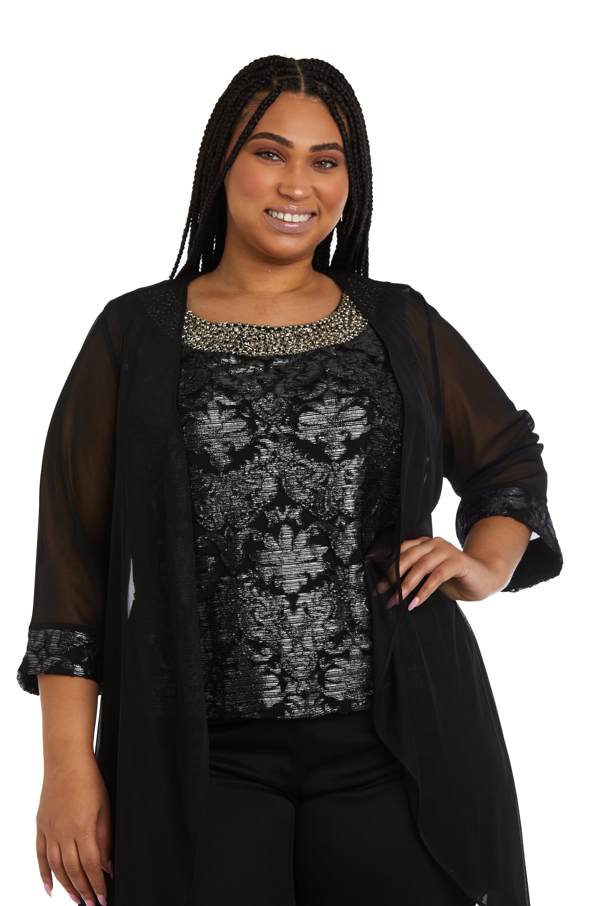 Buy Women Plus-Size Three-Piece Beaded Neck Duster Pant Set – SleekTrends