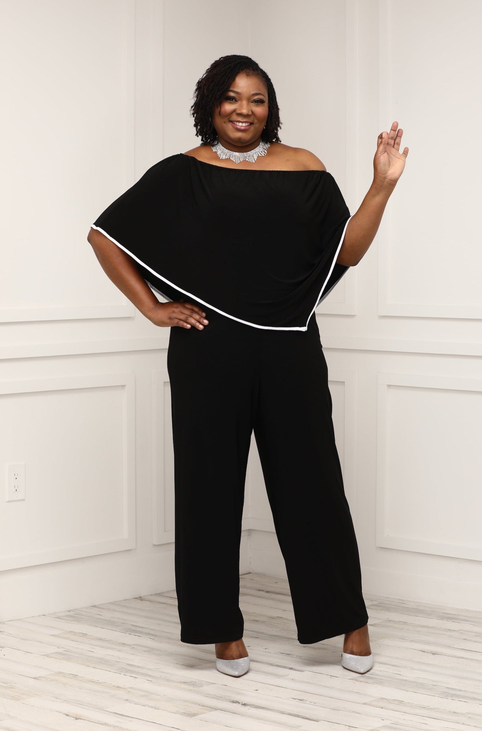 Msk Plus Size Womens Off Shoulder Trimmed Overlay Jumpsuit – SleekTrends