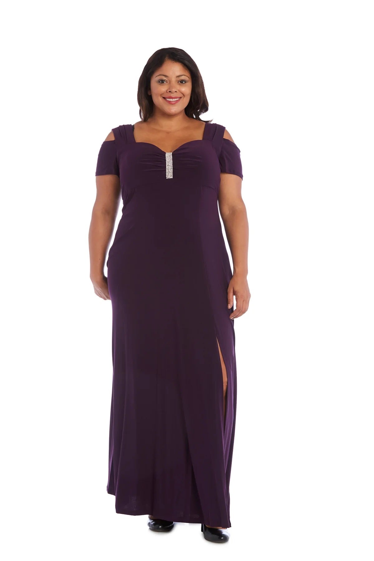 R&M Richards Women's Plus Size Empire Waist Cold Shoulder Dress with  Sleeves 