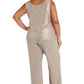 R&M Richards Plus Size Women's 3 Piece Scalloped Sequin Lace Pantsuit