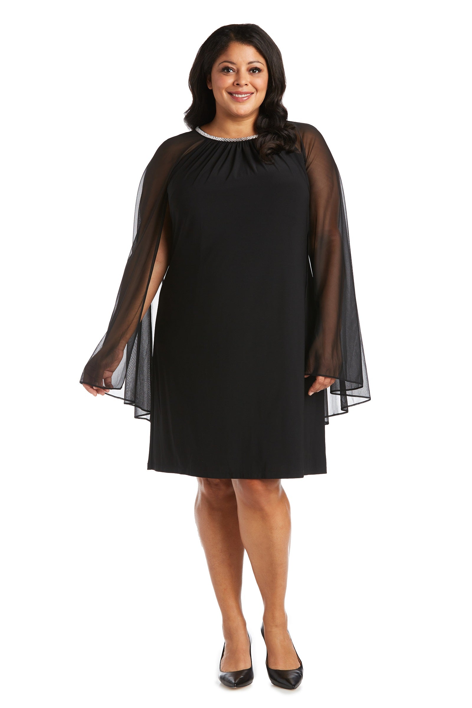 Women Plus Size Cape Dress with Rhinestone Neckline – SleekTrends