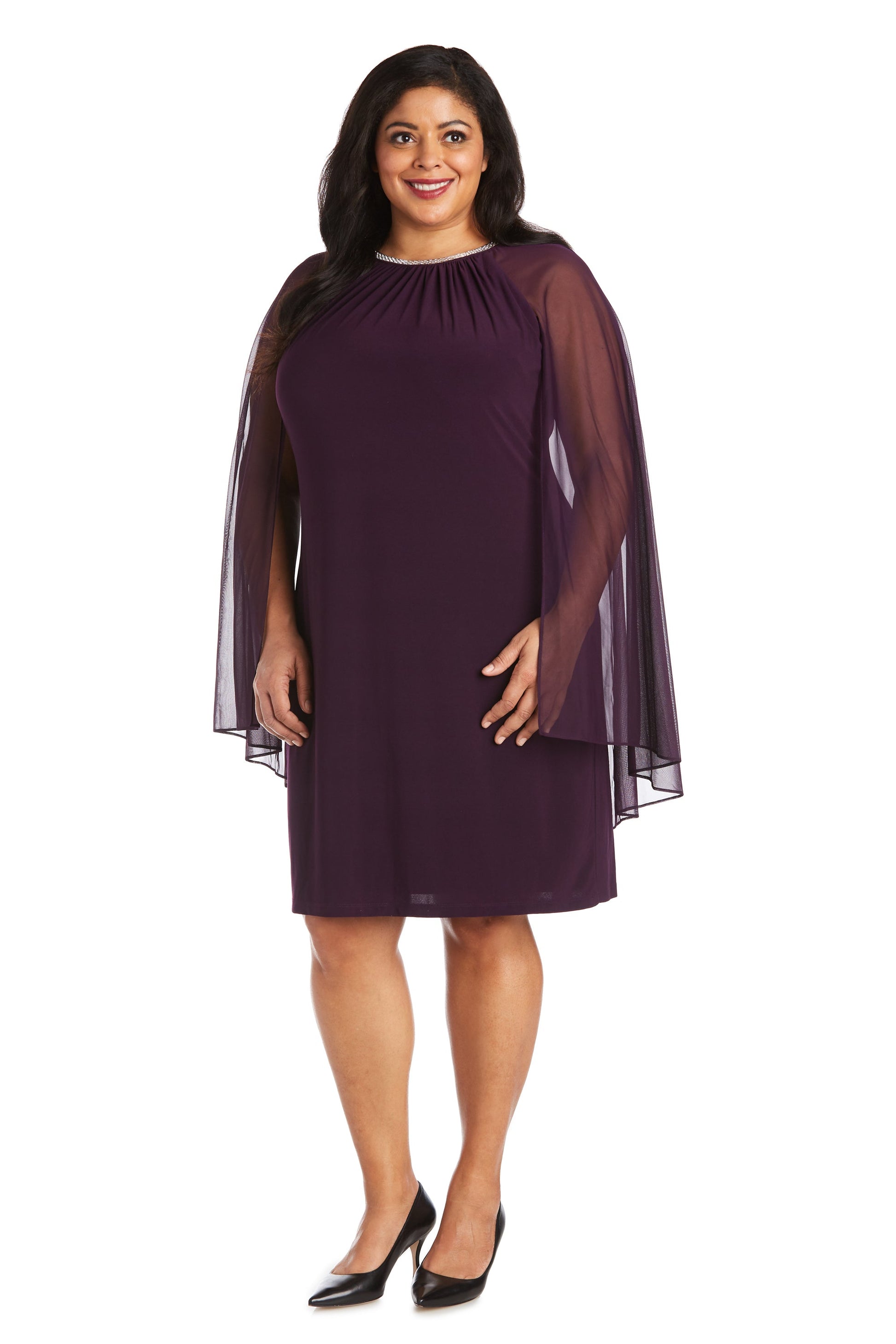 Women Plus Size Cape Dress with Rhinestone Neckline – SleekTrends