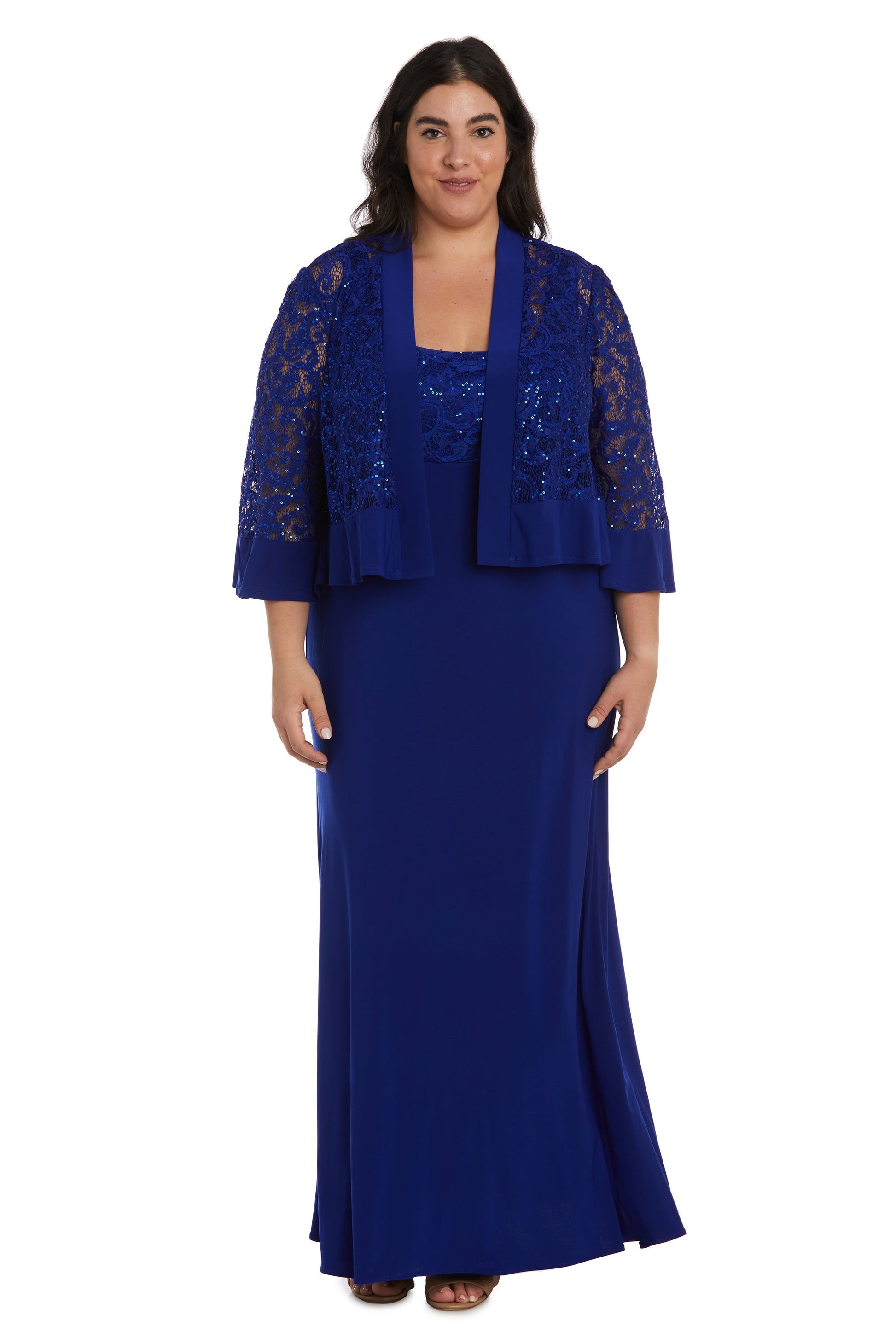 Women's Plus Size Ruffle and Sequin Long Jacket Dress – SleekTrends