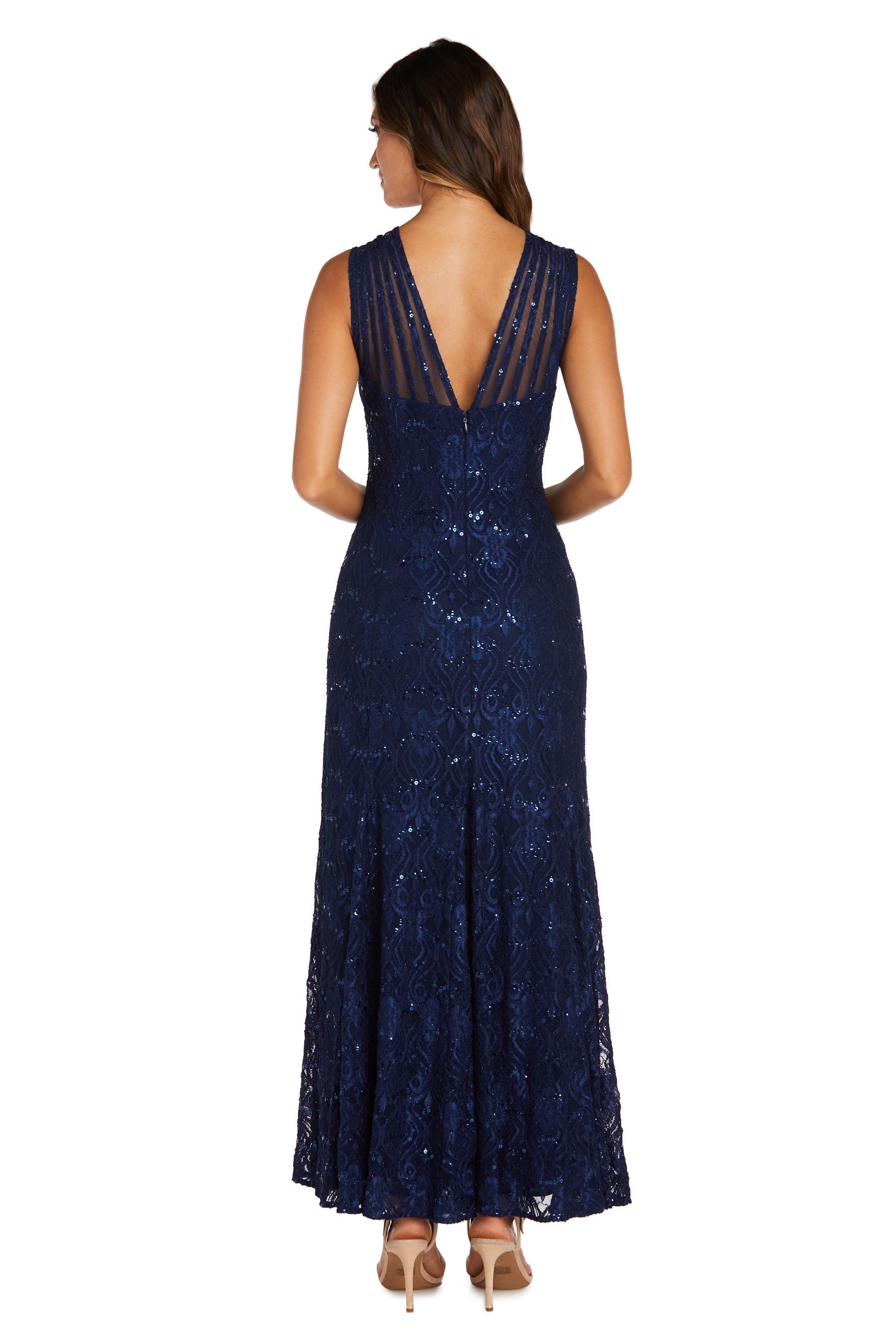 Shop R&M Richards Petite Sequined Lace Gown with Sheer Inserts – SleekTrends