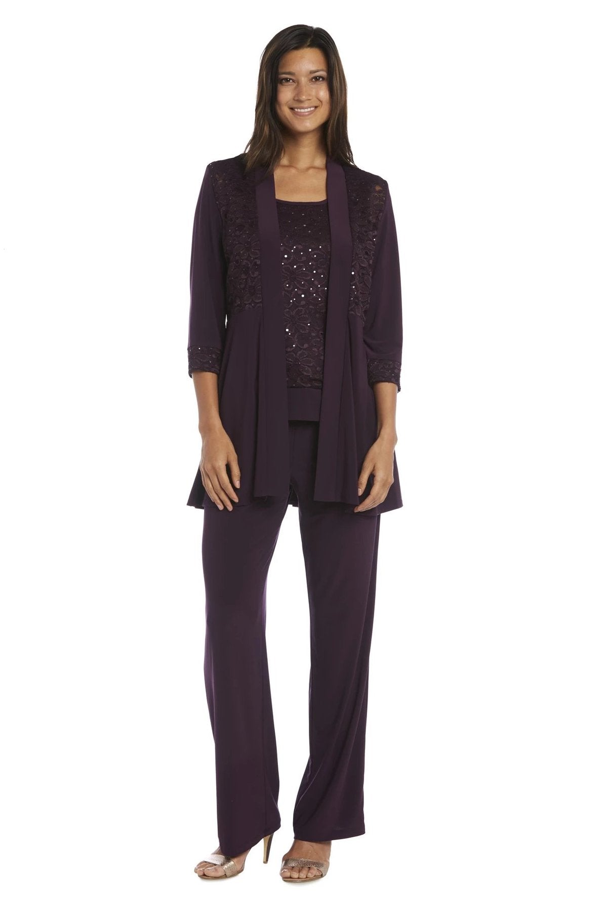 R&M Richards Women's Lace ITY 2 Piece Pant Suit - Mother of The Bride  Outfit