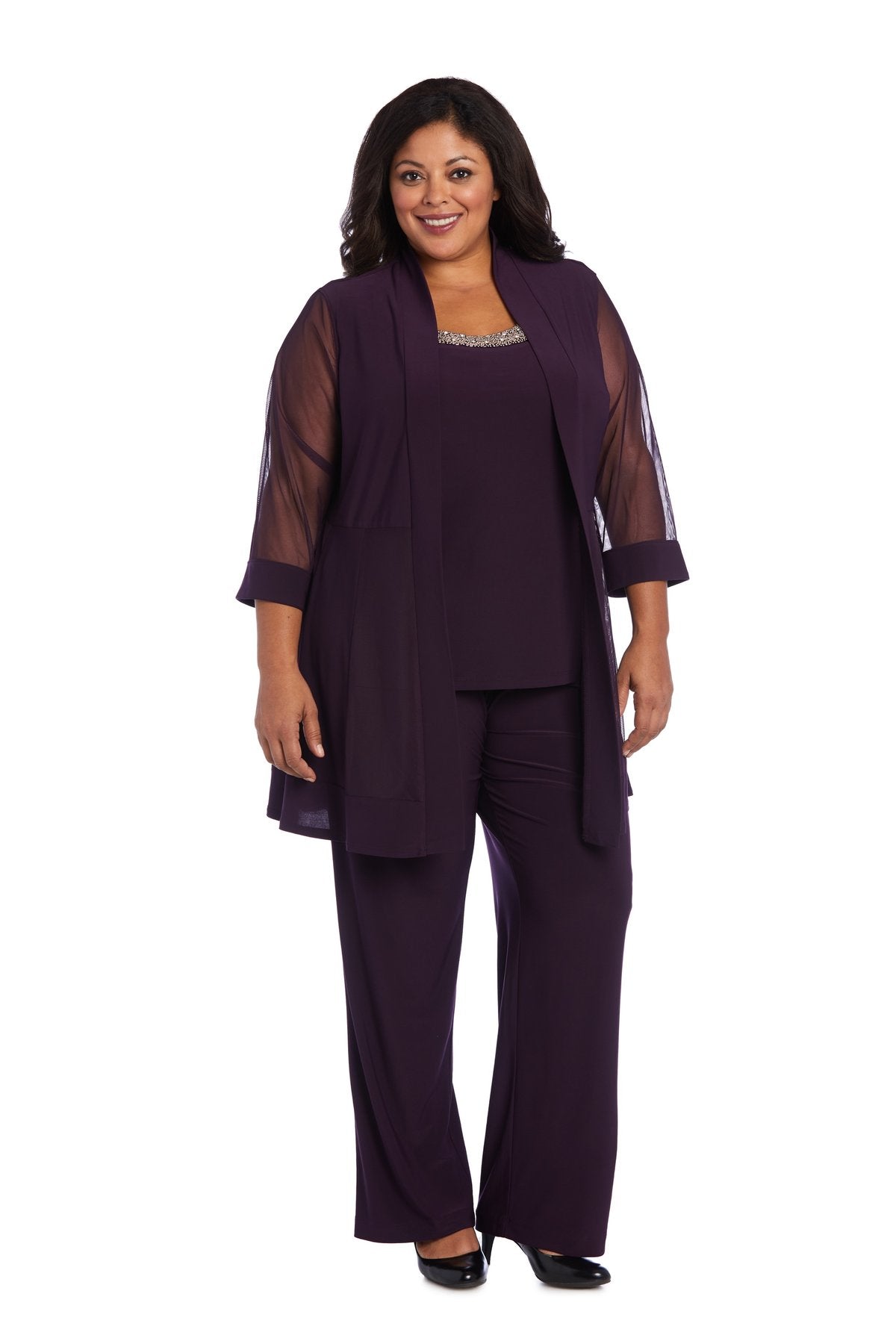 R&M Richards Women's Plus Size Beaded neck 2 Pant Suit – SleekTrends