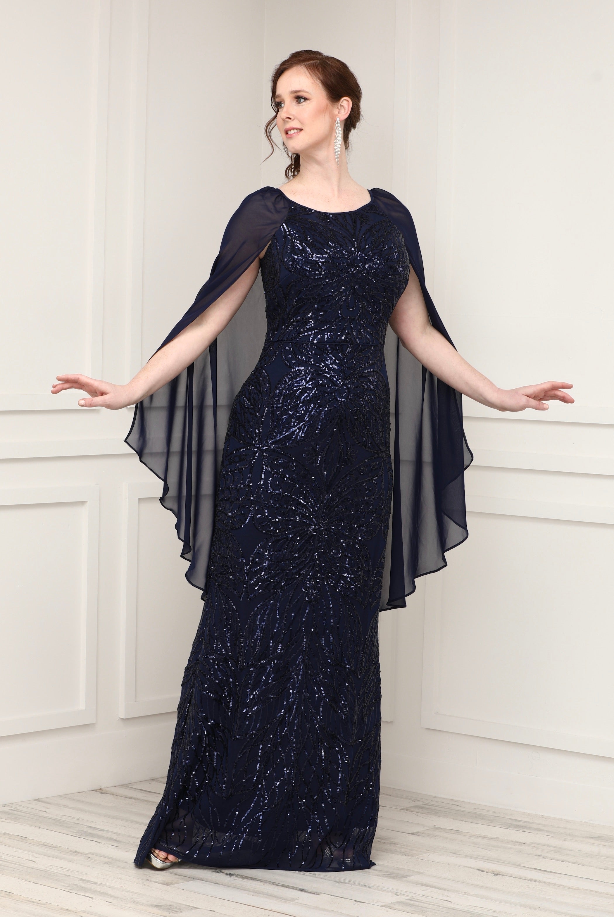 CD 008 Size 18 Long Mother Of Formal Dress A Line Shimmer Draped Cape –  Glass Slipper Formals