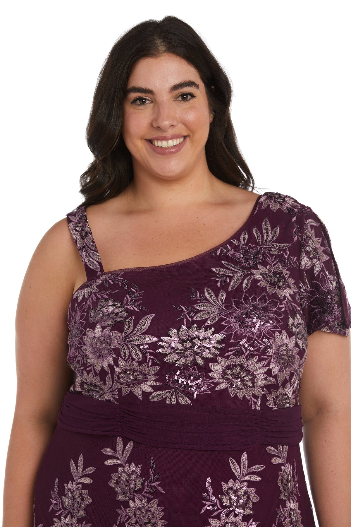 Shimmery Embellished One-Shoulder Gown Plus Size