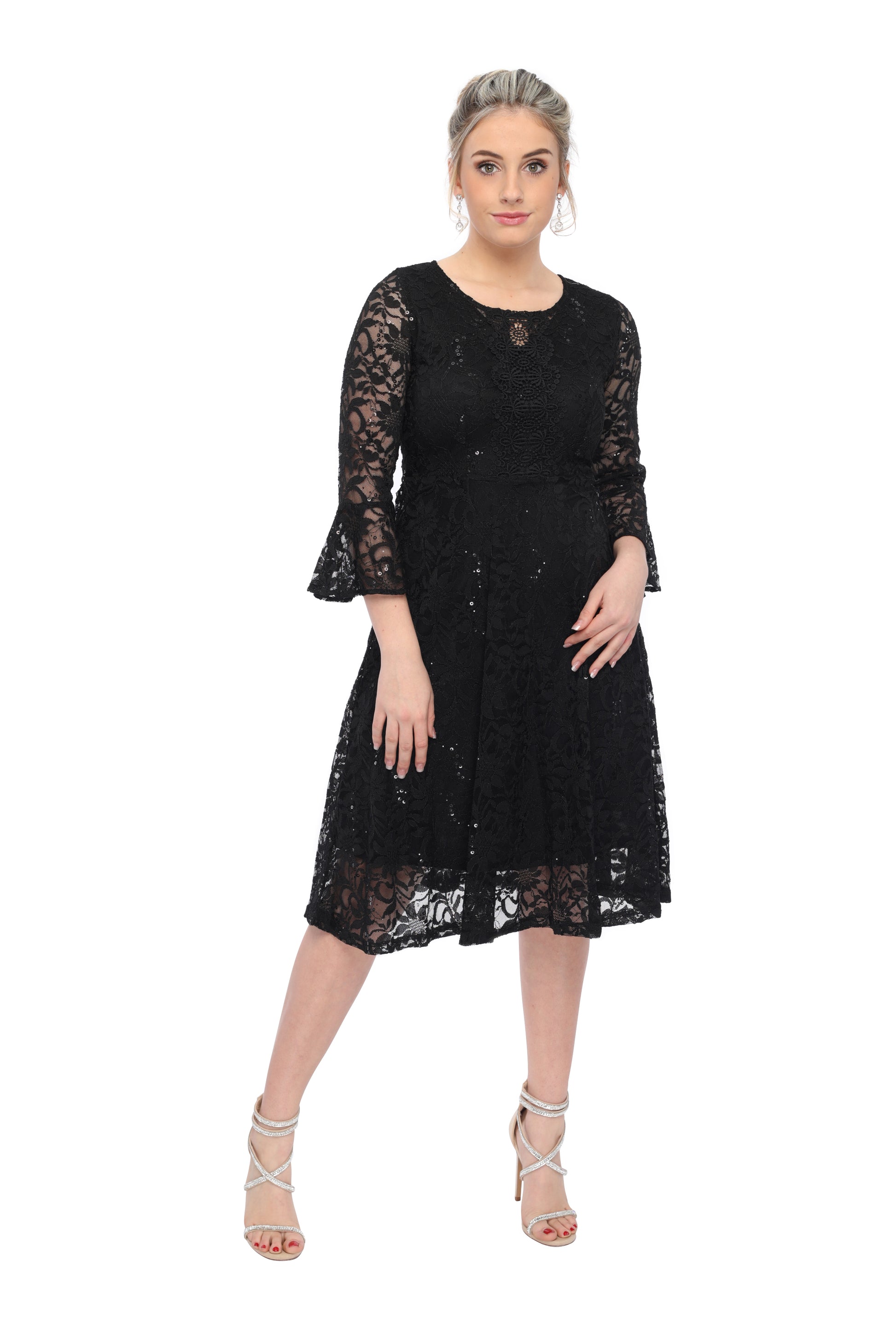 Order Women's Sequin Fit and Flare Party Lace Dress