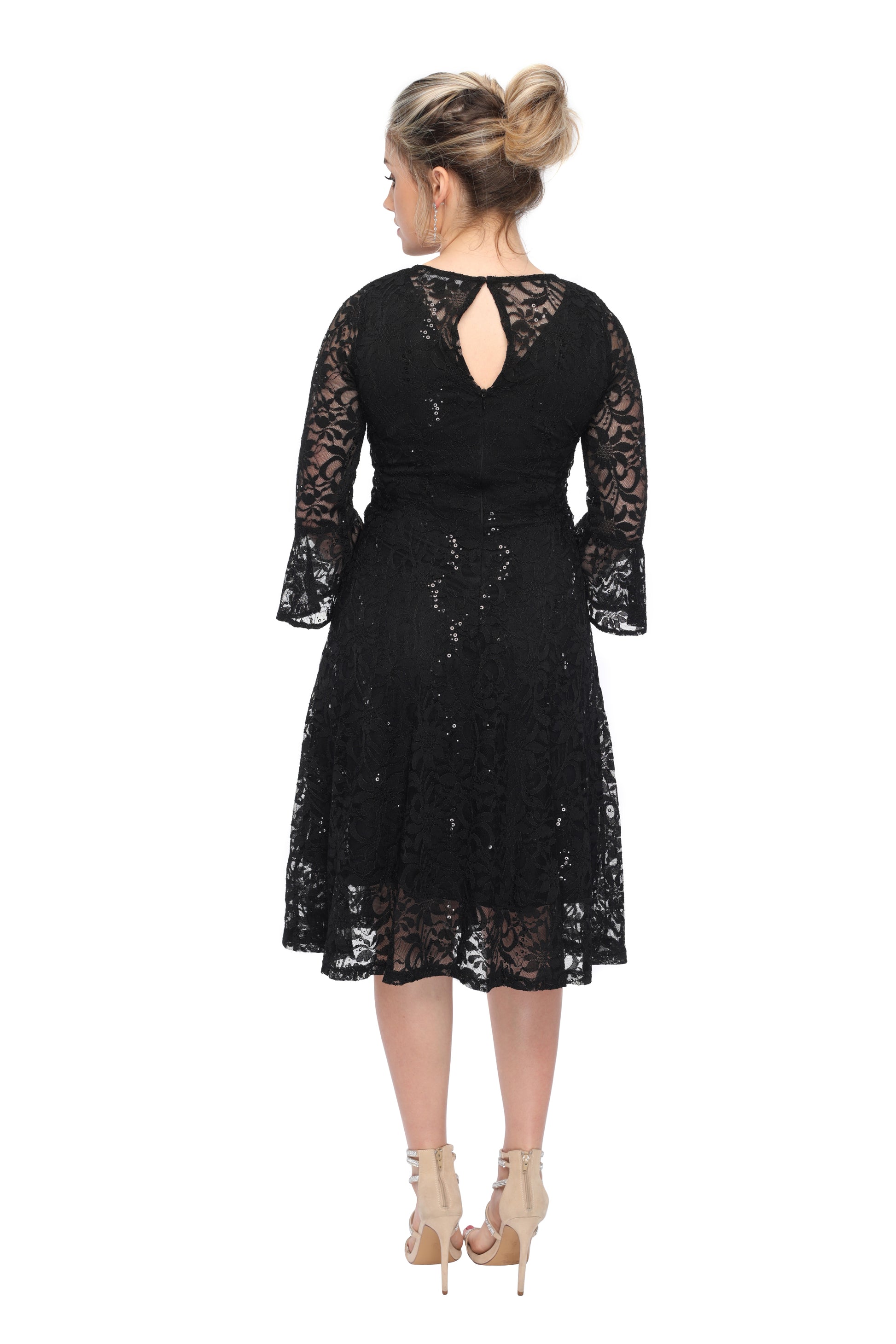 Order Women's Sequin Fit and Flare Party Lace Dress