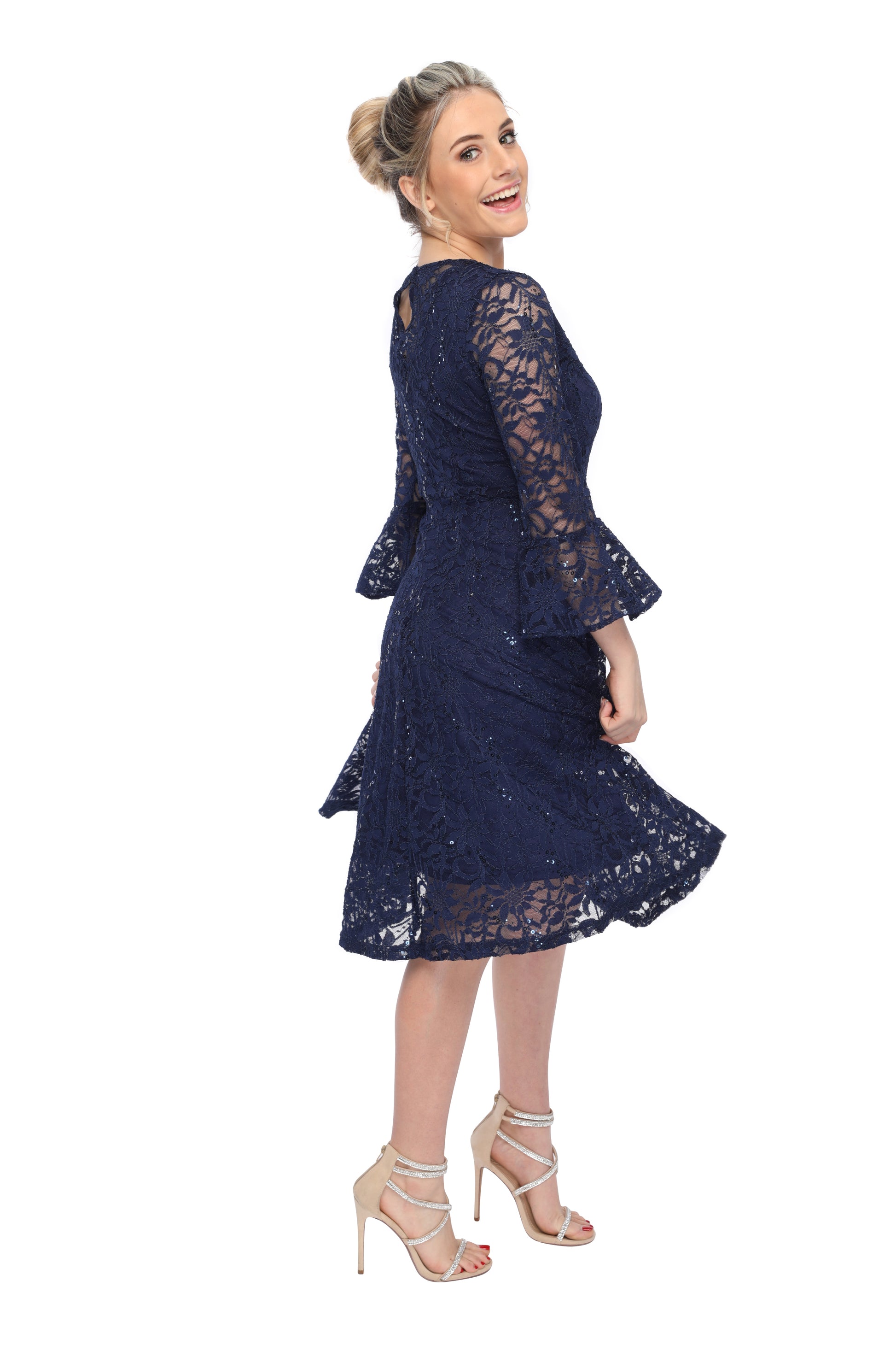 Order Women's Sequin Fit and Flare Party Lace Dress